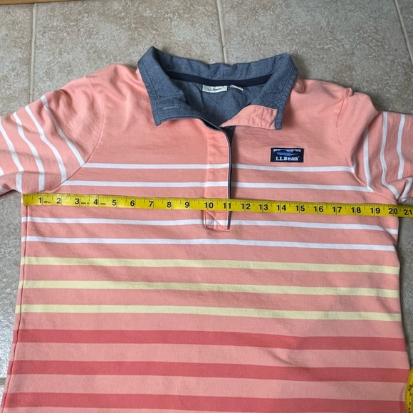 L.L. Bean Coral Ombre Striped Soft Cotton Rugby Polo Henley Shirt Size Medium - Picture 7 of 9